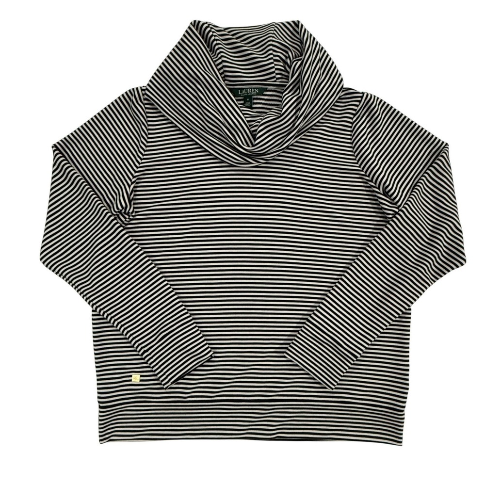 Lauren Ralph Lauren Black White Striped Cowl Neck Long Sleeve Top Size M W465